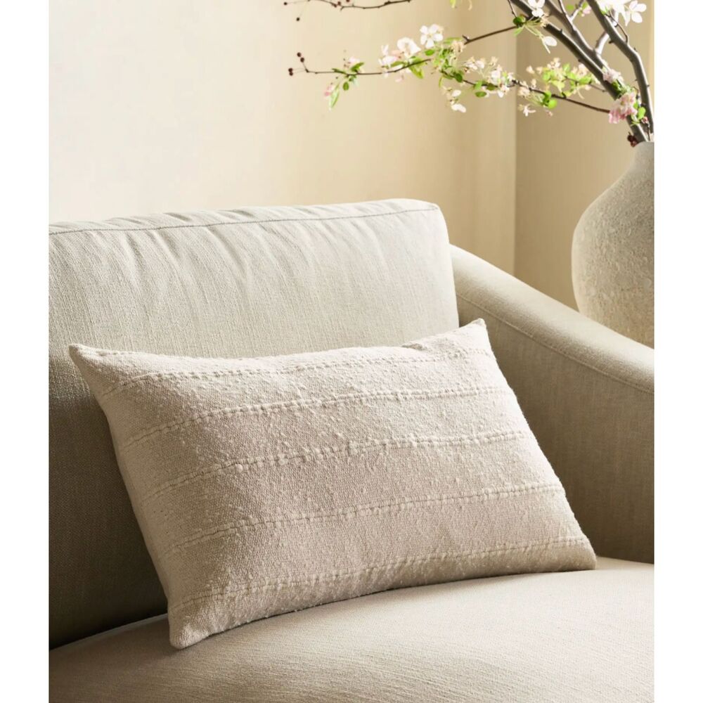 Quince Textured Striped Cotton Pillow Cover in Natural 12''x20'' NWT